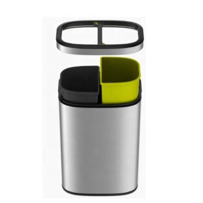 China Fingerprint Proof Open Top Recycling Bin With Two Plastic Liner , Stainless Steel Recycle Bin for sale