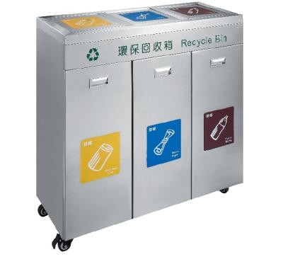 China Sustainable Stainless Steel Recycling Bin, Three Compartment for sale