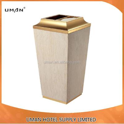 China Sustainable Luxury Rose Gold Lobby Marble Ashtray Trash Can for sale