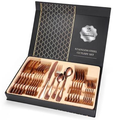 China Sustainable Knife Spoon Fork Set 24 Pcs Stainless Steel Cutlery Sets And Flatware Set With Gift Box for sale