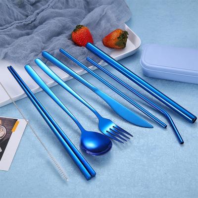 China Sustainable Portable Camping Amazon Knife Fork Spoon Chopstick Straw Travel Flatware Set With Brush for sale