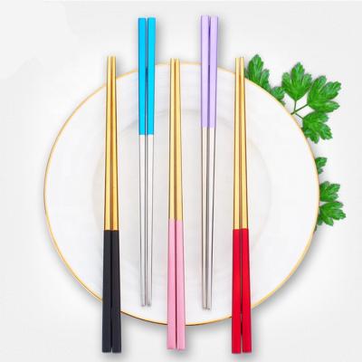 China Viable Korean Style 304 Stainless Steel Metal Gold Plating Titanium Multicolor Chopsticks Chopsticks for sale