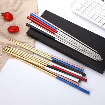 China Durable 304 Titanium Square Gold Chopsticks Stainless Steel Metal Chopsticks Set for sale