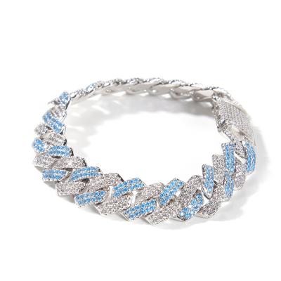 China Hiphop ladies hip hop iced out bracelet fashion diamond powder high-end silver color bar cuban zircon chain bracelet for sale