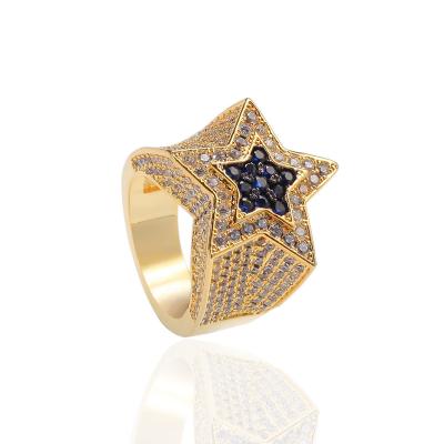 China Hiphop Mens Hip Hop Mens Zircon Star Ring Sapphire Micro Inlaid Treble Gemstone Five Star Ring Trend Accessories for sale