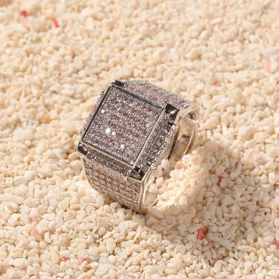 China Hiphop Hip Hop Men's Zircon Gold Plated Rings Fit Exaggerated Ring Tide Brand Men Bling Cool Moissanite Diamond Ring for sale