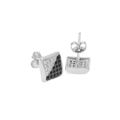 China Hiphop Hip Hop Jewelry Twill Two Color Plating Black White With Micro Zircon Moissanite 925 Sterling Silver Inlaid Earrings Gold for sale