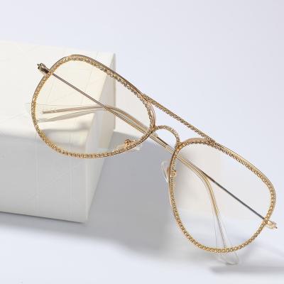 China Decorative frame new style metal diamond-studded frame mirror fashion avant-garde men and women non-prescription gold decorative glasses full for sale