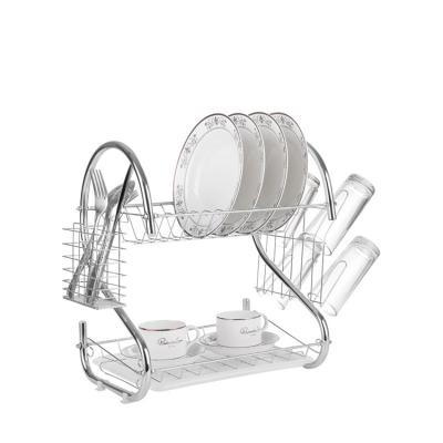 China Anti-Corrosion Rustproof Metal Draining Racks Kitchen Dish Rack 2-Tiers Dish Drainer Rack With Cup Holder for sale