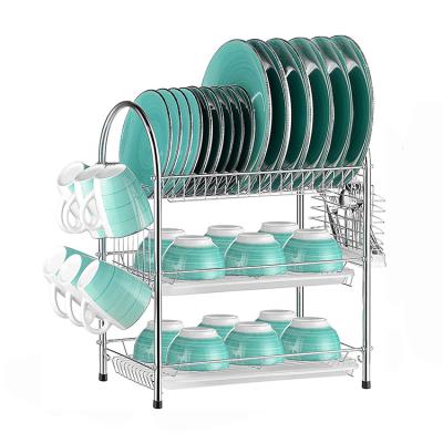 China Sustainable Stainless Steel Kitchen 3-Tier Storage Rack Dish Drainer Drying Rack for sale