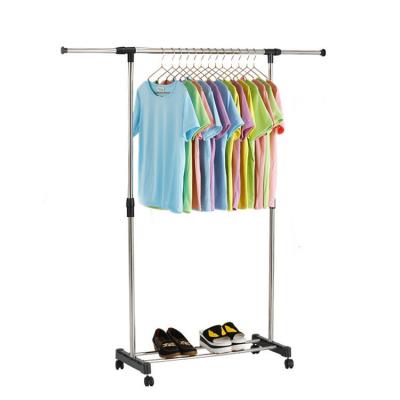 China Space Saving Adjustable Stainless Steel Clothing Rack Display Hanger Hold Single Pole Clothes Rack for sale