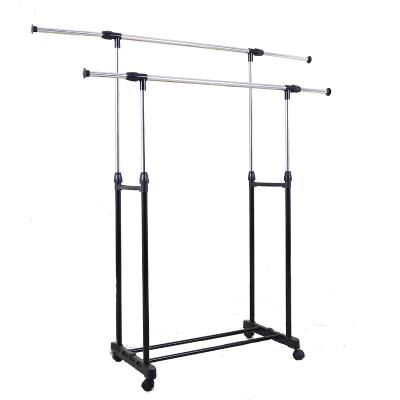 China MOVABLE Double Pole Hanging Clothes Rack Metal Garment Rack Cloth Drying Rack for sale