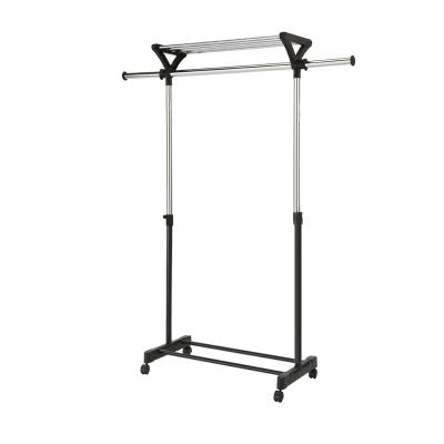 China New Design Space Saving Heavy Duty Single Clothes Rack With Top Shelves Stretchable Garment Fabric Rack for sale