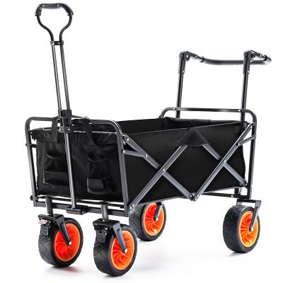 China Plastic-sprayed Steel Pipe Large Capacity Motorhome Handle Portable Storage Cart Outdoor Foldable Sliding Four-Wheel Cart for sale