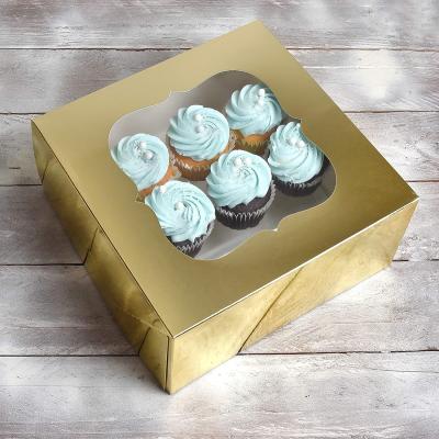 China Luxury Recycled Materials Cupcake Boxes With Gold Paper And Mini Cake Board 10 Inch 10x10x5