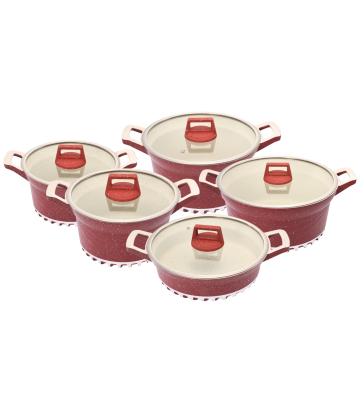 China Stocked Cookware Set 5 Piece Kitchen Pot And Pan Set Aluminum Die Cast Casserole Soup Cooking Pot With Glass Lid for sale