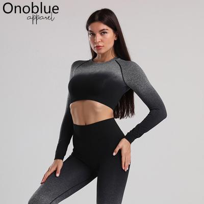 China QUICK DRY Gradient Color Latest 7 Color Ombre Fishing Hip Hip Gear Activewear Latest Fitness Yoga Wear Seamless Squat Proof Legging Set For Women for sale