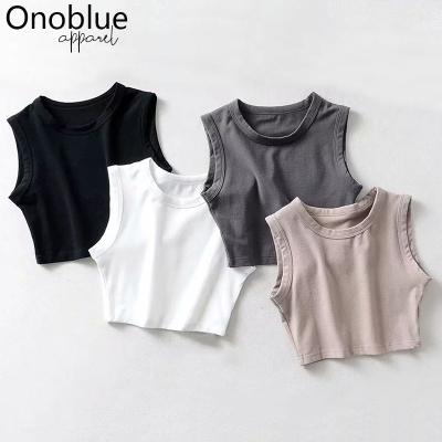 China Anti-pilling 2021 summer cotton crop tank tops for women custom sleeveless cute white tank top for sale