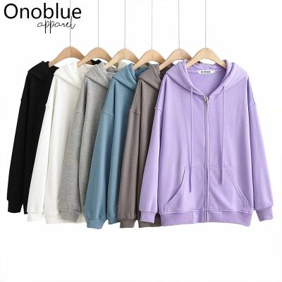 China 2021 Fall Street Wear Fashion QUICK DRY Solid Plus Size Oversized Sweatshirts Sleeve Long Pockets Zipper Outwear Logo Women Hoodies Custom Made for sale