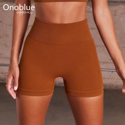 China 2021 Breathable Ribbed Tight Fitness Tan Leggings Women Yoga Seamless Waist Shorts High Quality Gym Workout Compression Sports Activewear for sale