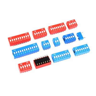 China 2.54mm Pitch Slide DIP Switch 1 2 3 4 5 6 8 9 10 Positions PCB Mount Double Row Red Blue Black for sale