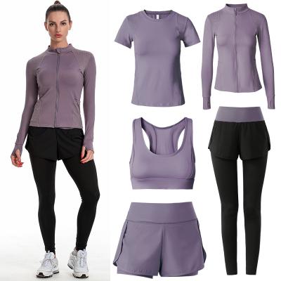 China Breathable factory dropshipping running wholesale fitness sportswear women cycling outdoor yoga suit 5 piece yoga set for sale