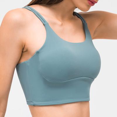 China Breathable High Strength Shockproof Pull Up Push Up Bra Double Strap Sports Bra Sports Underwear Women Yoga Naked Gym Fitness for sale