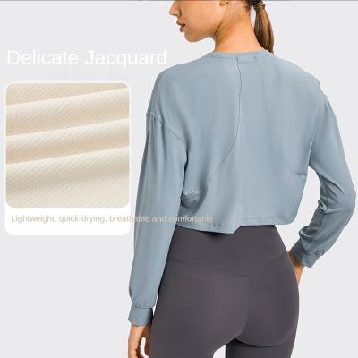 China New Arrival Women Breathable Jacquard Yoga Clothes Loose Outdoor Jogging Running Fitness Shorts Sports Casual Long Sleeves Quick Dry Top for sale