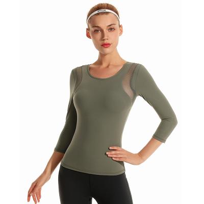 China Fansheng breathable the same paragraph yoga wear beautiful three-quarter sleeve breathable back yoga tops women's fashion fitness clothing for sale