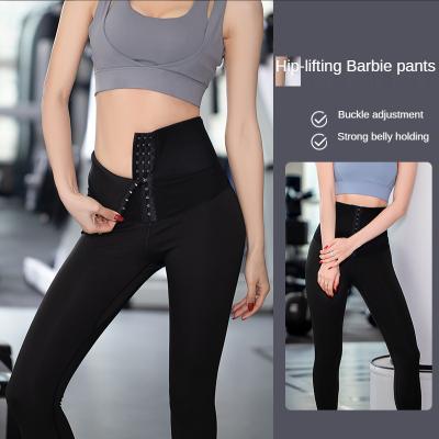 China High Trainer Hip Lift Yoga Barbie Pants Shaping Sports Tights Waist Control Breasted Abdomen Belt Fitness Breathable Women Gaiters for sale