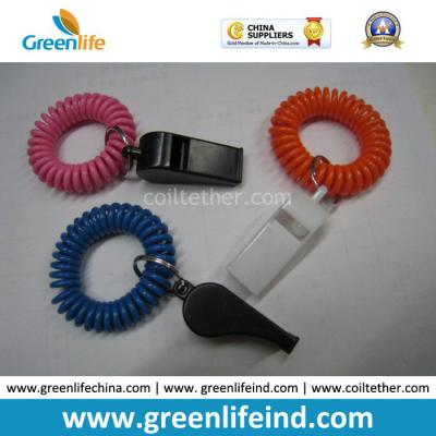 China Wrist Coil Strap Spiral Key Holder W/Promotional Plastic Whistle for sale