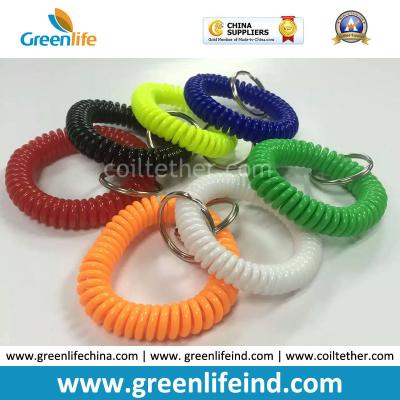 China Elastic Promotional Gift Multicolors Plastic Wrist Coil W/Key Ring for sale