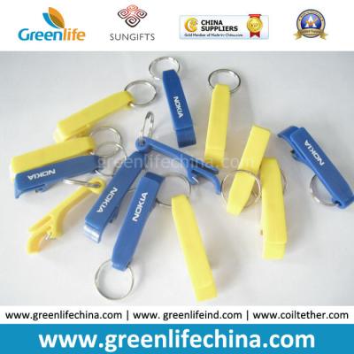 China Custom Logo Printing on Cheap Popular Plastic Bottle Opener Key Ring Holders for sale