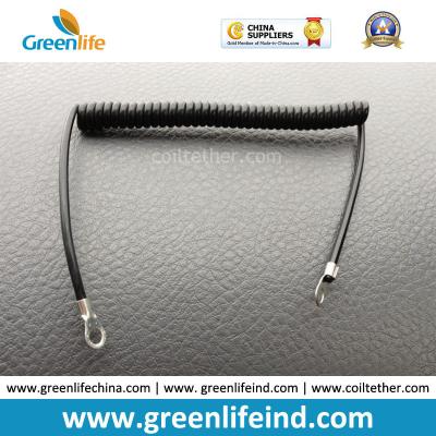 China 16cm Long Retractable Black Multi-Purpose Utilities Coil Lanyard W/2PCS Eyelets for sale