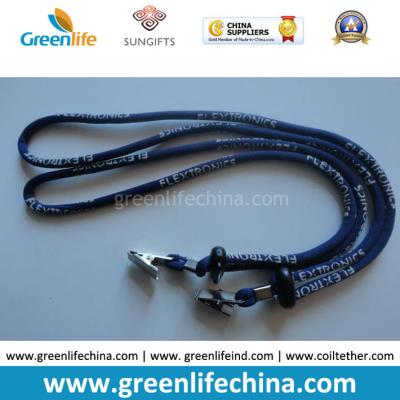 China Custom Logo printing blue round shape cord lanyard with black ball lock and metal clip for sale