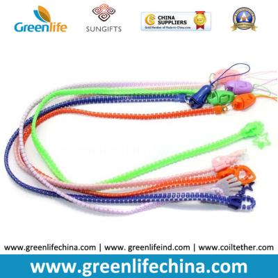 China Promotional colorful plastic zipper lanyard leash w/mobile phone loop strap for sale