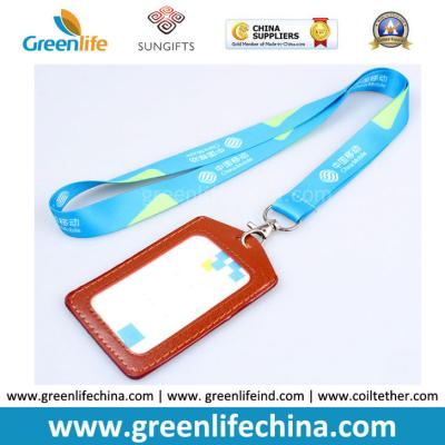 China Custom Printed Silkscreen Printing Logo Working Lanyard Holder w/Leather Card Holder Combo for sale