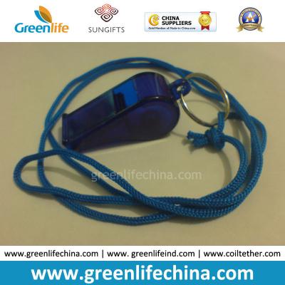 China OEM Wholesale Custom Translucent Dark Blue Plastic Sport Whistle with Key Ring&Round Cord for sale