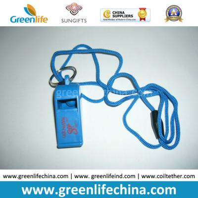 China Plastic Custom Logo Printing on Whistle Top Party Whistle with Cord Cheap Promotional Gift for sale