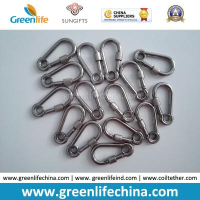 China Stainless Steel High Quality Special 5x50mm Gourd Shape Carabiner Hook w/Lock and Ring Holder for sale