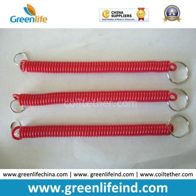 China Plastic TPU Spring Key Coil Chain w/25/20mm Key Rings on Two Ends in Red Hot Color for sale