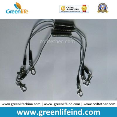 China Transparent Black Color 0.5MM Stee Core Coated 2'' TUP Elastic Coiled Tether with Lobster Clip 2pcs for sale