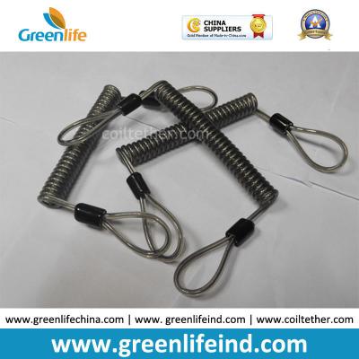 China Double loops Wire Reinforced Plastic Spiral Lanyard Transparent Black Anti-theft Retainer for sale