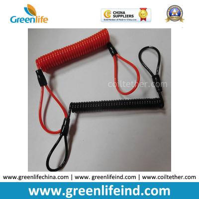 China Red/Black Custom Size Plastic PU Covered Wire Core Anti-theft Warning Coiled Cables for sale