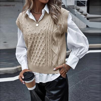 China 2021 Fashion Chic Breathable Sweater V-Neck Women's Loose Sleeveless Female Vest Tops Oversized Knitted Vest for sale