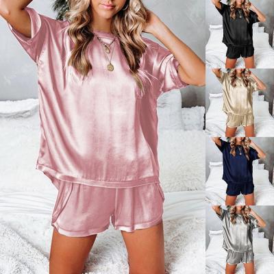 China 2021 new arrivals hot sales QUICK DRY satin pajamas women O-neck solid color irregular pajamas for women for sale