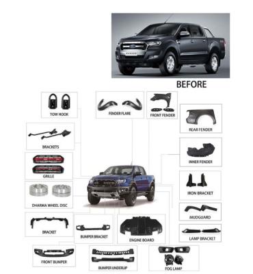 China Automotive Auto Body Kit For Ford Raptor Front Bumper Grille Head Light Car Body Parts Pickup Truck 4X4 Parts for sale