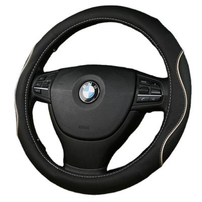 China Entry Car Steering Wheel Cover Luxury Genuine Leather Stitch On Wrap Leather Car Lace Up Steering Wheel Cover Suitable for sale