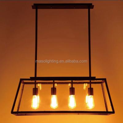 China Living Room Maso Square Caged Iron Pendant Lighting Edison Light Bulbs Antique Fixture MS-P6061 for sale