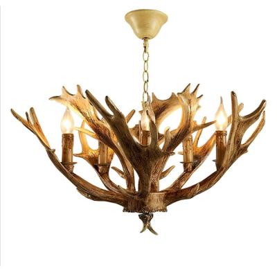 China Antler Retro Vintage Maso American Resin Antique Industrial Hanging Lamp Candles Industrial Rural Pendant Light Chandelier For Hotel for sale